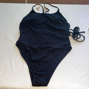 BERLOOK Backless Tie One-Piece Swimsuit Black Sz XL